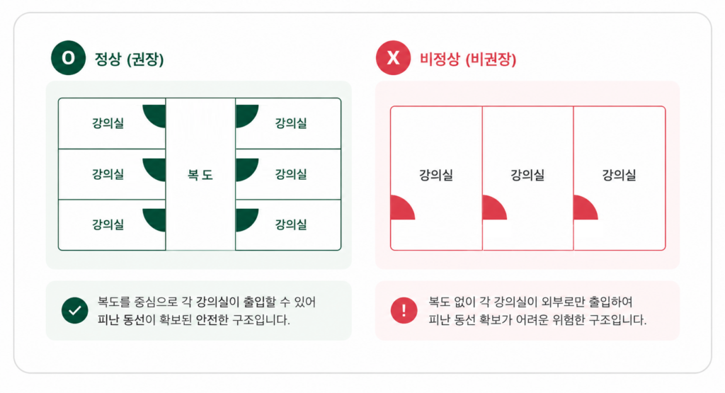 학원의 설립을 위한 시설별 면적 규모 및 등록 절차 4 학원 복도 설치 기준