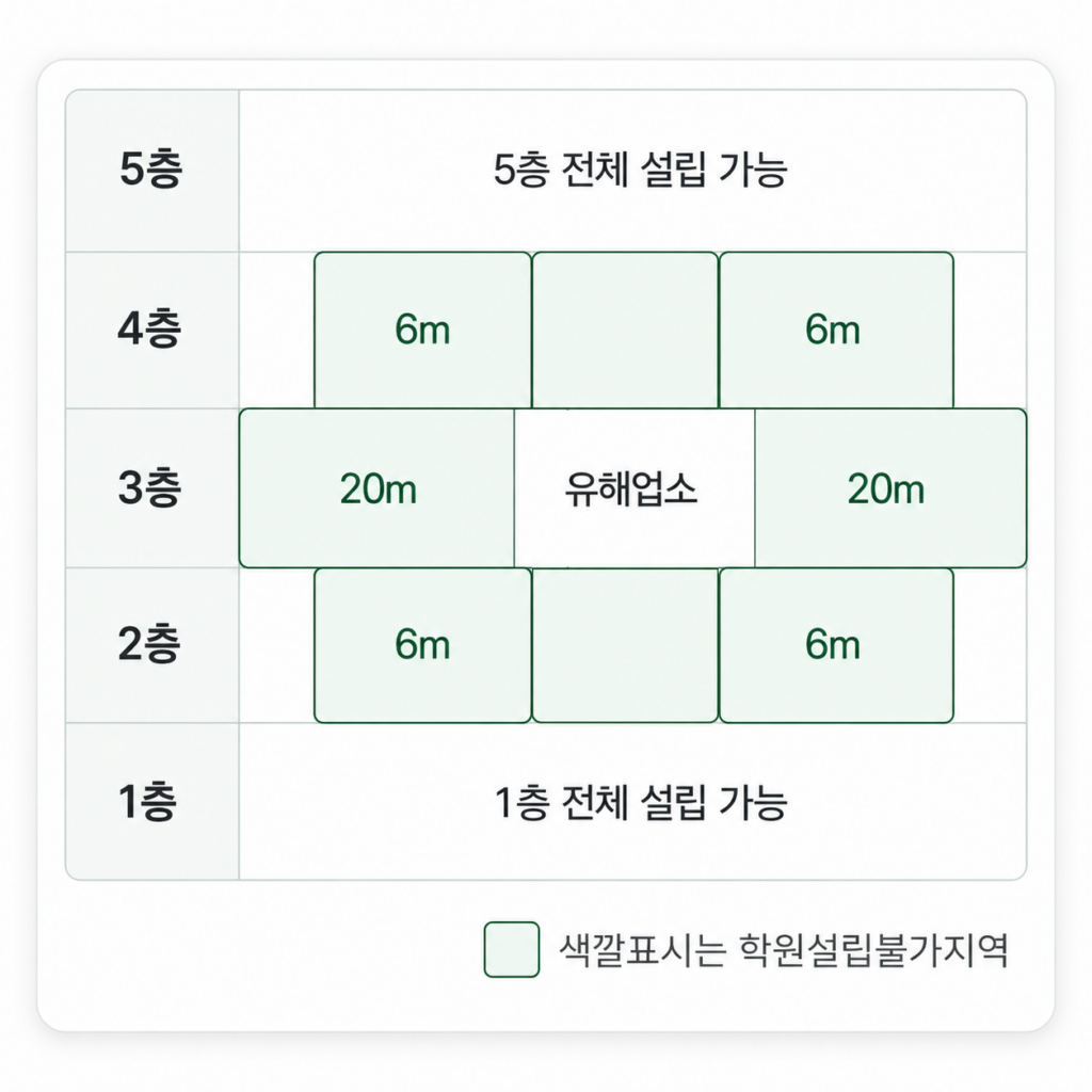 학원의 설립을 위한 시설별 면적 규모 및 등록 절차 2 학원 유해업소 인접 불가