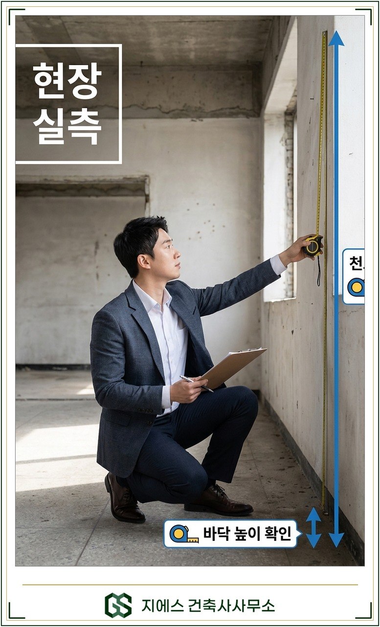 노후 건축물 현장에서 해당 층을 실측하는 건축사